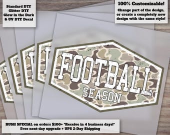 Retro Camo Football Season DTF Transfer - Trendy Game Day Distressed Camo Sports Mom Iron On
