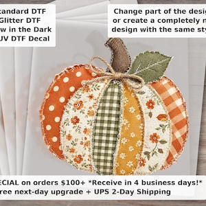 Patchwork Pumpkin DTF Transfer - Faux Applique Quilted Fall Design - Ready to Press Autumn Shirt Transfer - Cozy Fall Iron On