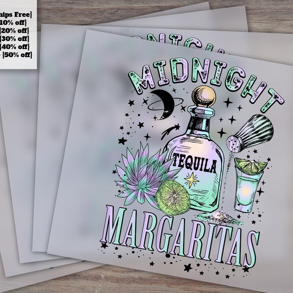 Midnight Margaritas and Cactus Hand-Drawn Design, Western Aesthetic, Ready to Press, Heat Transfer, DTF, Unique Etsy Shop Item