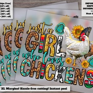Girl Who Loves Chickens - Western Style Design for Heat Transfer, Ready to Press, DTF, Western Animal and Chicken Theme