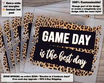 Game Day Leopard Print Designs, Ready to Press Sports Themed Heat Transfers for Baseball, Basketball, Football and Soccer Shirts