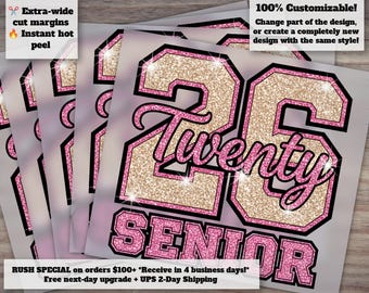 Senior 2026 Pink Glitter Graduation Heat Transfer DTF