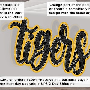 Transferencia termoadhesiva con estampado de leopardo, tigres y letras doradas brillantes / Equipo de animación escolar para el día del partido