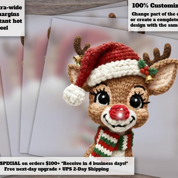 Christmas Reindeer Crochet Yarn DTF Heat Transfer Holiday Design