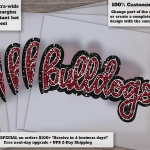 Bulldogs Glitter Sequins Design | Hand-Drawn Faux Patch | Bulldog Football Heat Transfer | Ready to Press DTF Appliqué