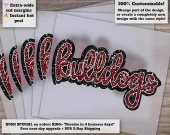 Bulldogs Glitter Sequins Design | Hand-Drawn Faux Patch | Bulldog Football Heat Transfer | Ready to Press DTF Appliqué