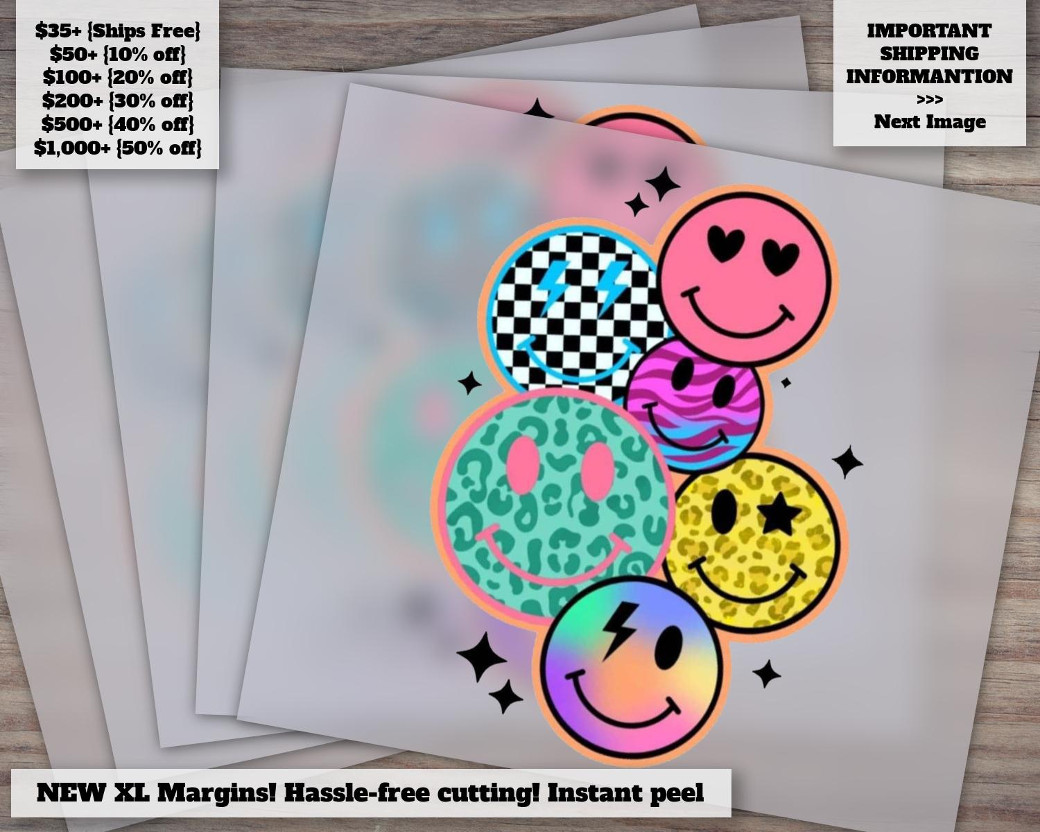 Trendy DTF Retro Smiley Faces Heat Transfers, Hot Peel Ready to Press, Cute Retro Prints, Smiley DTF Transfers
