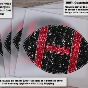 Red Black Sequin Football Glitter Design | Hand Drawn | Heat Transfer Ready | DTF Press Ready | Faux Sequin Patch