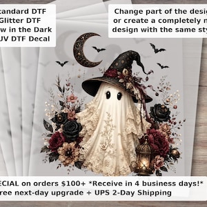 Dark Coquette Ghost DTF Transfer - Gothic Vintage Lace Ghost Halloween Ready to Press Heat Transfer for Shirts and Apparel
