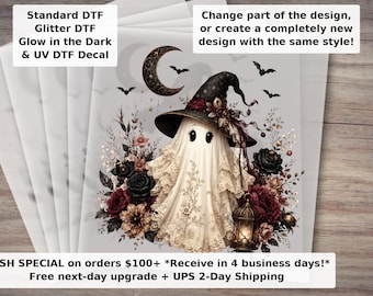 Transferencia térmica Dark Coquette Ghost DTF - Fantasma gótico vintage de encaje para Halloween, lista para planchar, para camisetas y prendas de vestir.
