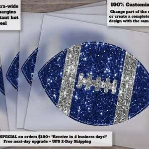 Blue Silver Sequin Football Glitter Design | Hand Drawn Faux Patch | Ready to Press Heat Transfer | DTF Appliqué Printable