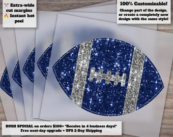 Blue Silver Sequin Football Glitter Design | Hand Drawn Faux Patch | Ready to Press Heat Transfer | DTF Appliqué Printable
