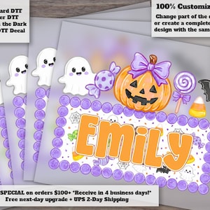 Custom Kids Halloween DTF Transfer | Cute Ghost Bow Pumpkin Candy Corn Personalized Girl Ready to Press