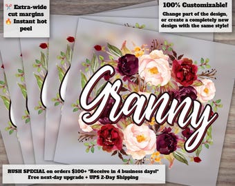 Floral Granny and Grandma Designs, Modern Nana Ideas - Watercolor Ready-to-Press Heat Transfer, DTF - Suitable for Etsy Shop Listings
