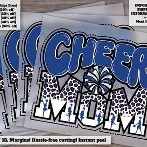 Blue Cheer Mom Leopard Design, Ready to Press Heat Transfer, DTF - Groovy Design for Cheer Moms