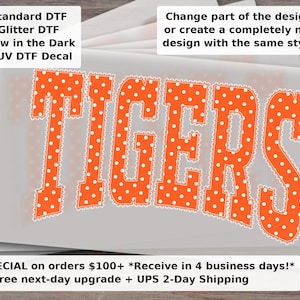 Tigers Lace Polka Dot Varsity Mascot DTF Transfer - School Spirit Game Day Football Ready to Press Heat Transfer