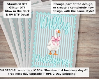 Preppy Dilly Dally Goose DTF Transfer | Coquette Bow Retro Striped Funny Goose Ready to Press Heat Transfer