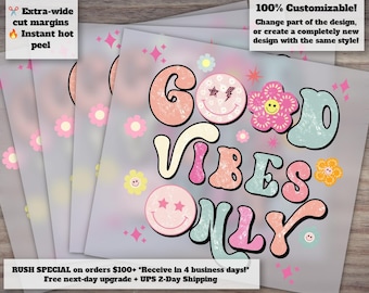 Retro DTF Transfers: Good Vibes Only, Ready to Press Heat Transfer Option, Trendy Groovy DTF Prints - Optimized for Etsy SEO