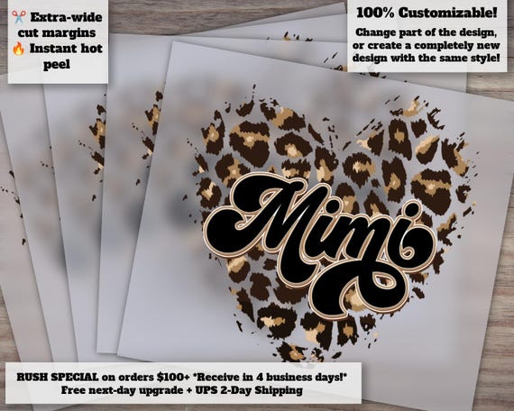 Retro Mimi Leopard Design, Mimi Shirt, Grandma Heart for Mother's Day, Heat Transfer Ready, DTF, Press-Ready Clipart