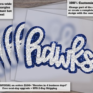 Hawks Football Sequins Glitter Hand Drawn Art Faux Patch DTF Ready to Press Heat Transfer Appliqué Design