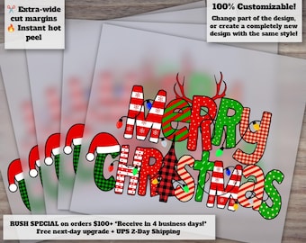 Christmas Light Santa Tree Design, Ready to Press, Heat Transfer, DTF, Merry Christmas