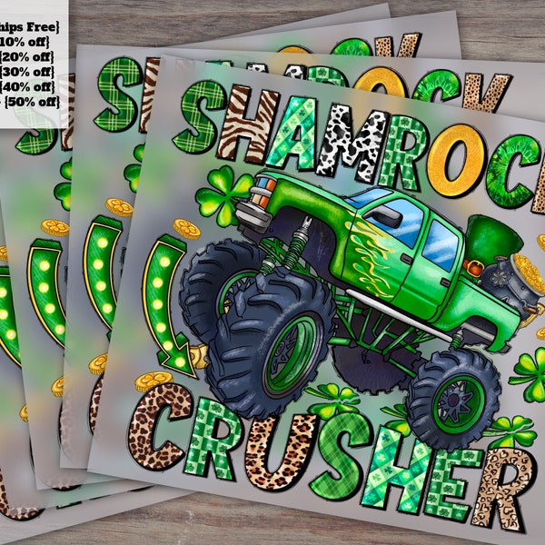 St. Patrick's Day Shamrock Crusher Monster Truck, Western Theme, Heat Transfer, DTF, Ready to Press Design