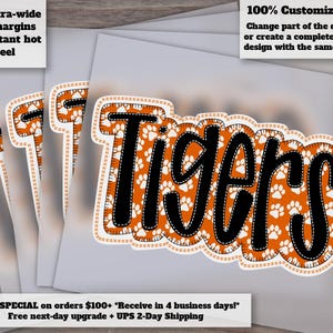 Orange Tigers Hand-Drawn Faux Applique for Embroidery, Heat Transfer, DTF - Football Theme Ready to Press