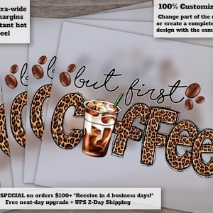 Leopard Coffee Design for Heat Transfer and DTF, Western Style Coffee Bean Artwork, Ready to Press - Ideal for Coffee Lovers