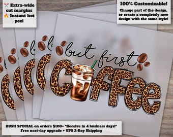 Leopard Coffee Design for Heat Transfer and DTF, Western Style Coffee Bean Artwork, Ready to Press - Ideal for Coffee Lovers