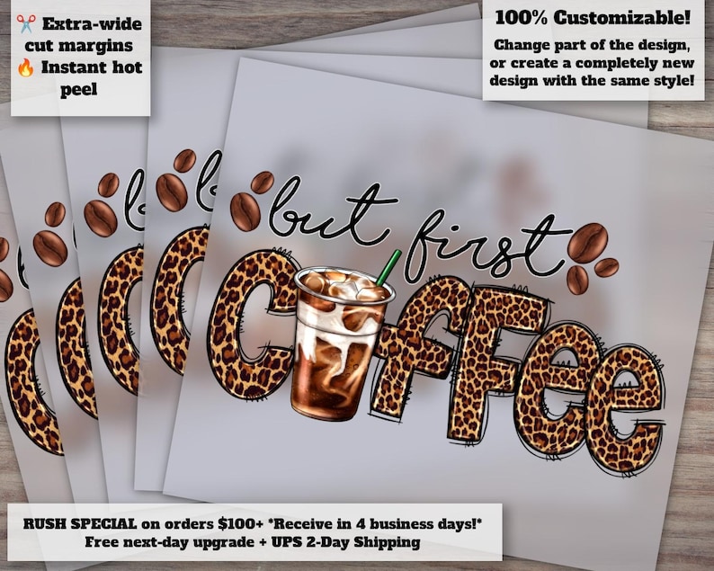 Leopard Coffee Design for Heat Transfer and DTF, Western Style Coffee Bean Artwork, Ready to Press - Ideal for Coffee Lovers image 1