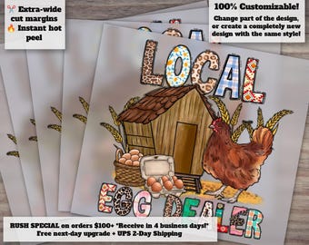 Local Egg Dealer, Funny Chicken Farm Life, Western Design, Ready to Press Heat Transfer, DTF Chicken Egg