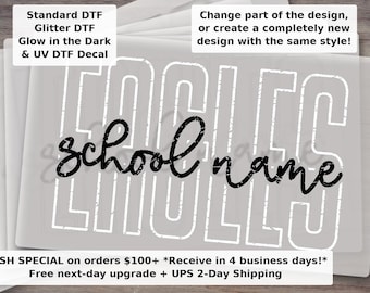 Nombre de mascota personalizada DTF Transferencia / Equipo escolar Deporte Día de juego Fútbol americano Softbol Béisbol Personalizado Listo para imprimir