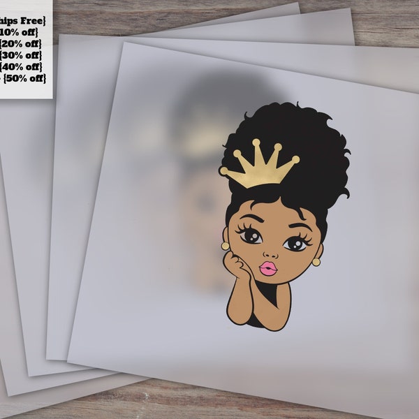 Afro Princess Peekaboo Girl with Afro Puff, Summer Girl Layered Cut Files, Ready for Heat Transfer and DTF