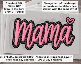 Mama | Neon Pink Leopard Mama Shirt Design | Trendy Mom Graphic DTF Transfer Ready to Press