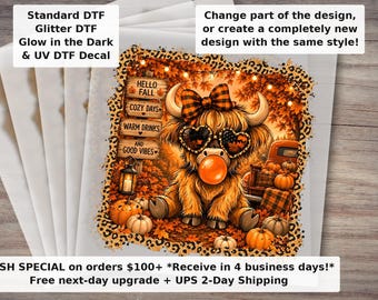 Highland Cow Fall DTF Transfer, Retro Autumn Cow Ready to Press, Western Halftone Farm Animal Transfer for Shirts