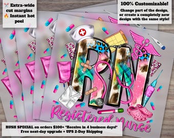 RN Registered Nurse Design | Nurse Life | Ready to Press | Heat Transfer | DTF | Nursing Graphic | Downloadable Art | Nurse Gift
