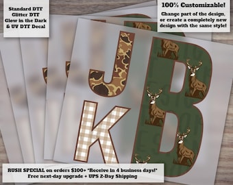 Custom Kids Block Monogram Deer Hunting DTF Heat Transfer Ready to Press