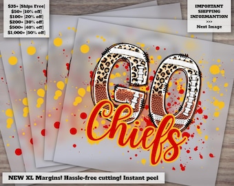 Chiefs Football Doodle Design with Glitter Accent, Ready-to-Press Heat Transfer, DTF, Red and Gold