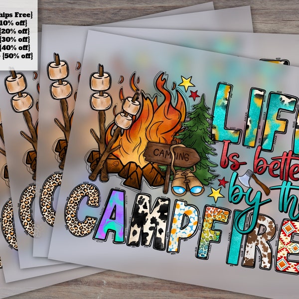 Campfire Life Inspired Design, Ready-to-Press Heat Transfer, Camping Clipart and Camp Life Art, DTF, Ideal for Campers