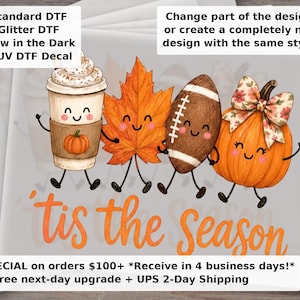 Tis The Season Fall DTF Transfer, Pumpkin Football Ready to Press Transfer for Shirts, Autumn Heat Press Design