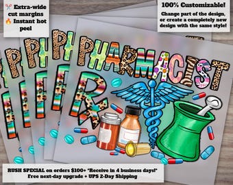 Pharmacy Tech Heat Transfer Design, Pharmacist Medical Medicine, Ready to Press, DTF, Nursing Related