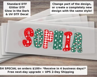 Diseño personalizado de camisetas navideñas para fiestas, transferencia DTF festiva lista para planchar.