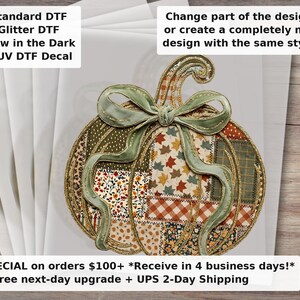 Faux Patchwork Quilted Pumpkin DTF Transfer | Fall Velvet Coquette Bow Floral Leopard Plaid Check Print Ready to Press