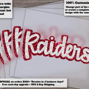 Raiders Hand Drawn Sequins Glitter Design | Faux Appliqué Patch | DTF Ready to Press | Heat Transfer Football Art