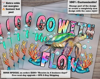 Hand Drawn Turtle Design, Summer Sea Animal Art, Toddler Graphic, Heat Transfer Ready, DTF, Press Ready, Go with the Flow Collection