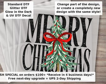Merry Christmas DTF Transfer Tis The Season Holly Jolly Vintage Christmas Tree Holiday Cheer Ready to Press Iron On