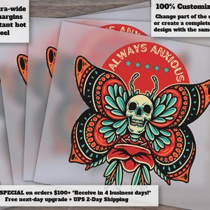 Anxiety-themed Retro Skull Design | Ready-to-Press Heat Transfer | DTF Traditional Illustration immagine 1