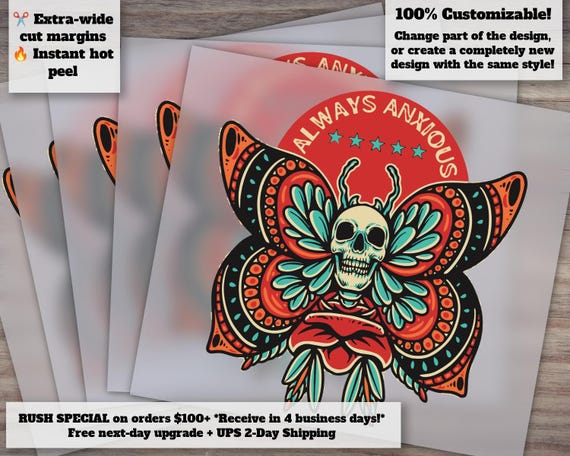 Anxiety-themed Retro Skull Design | Ready-to-Press Heat Transfer | DTF Traditional Illustration