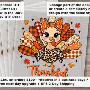 Thankful Turkey DTF Transfer - Fall Leopard Patchwork Thanksgiving Ready to Press Heat Transfer