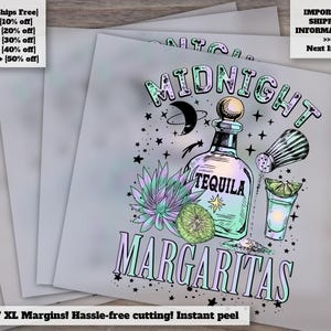 Midnight Margaritas and Cactus Hand-Drawn Design, Western Aesthetic, Ready to Press, Heat Transfer, DTF, Unique Etsy Shop Item